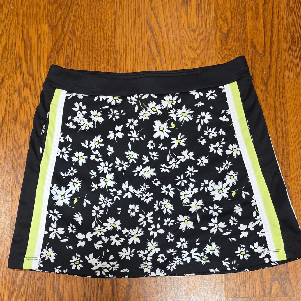 PGA Tour Black Floral Mini Skirt with Green Highlights